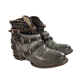 Freebird Ankle Boots By Steven Crue Leather Western Boho Women Size 7 Gray/Brown